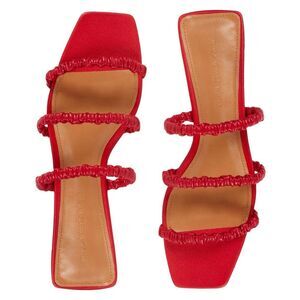 WHO WHAT WEAR Triple Strap Rouched Slide Sandals in Red Leather Size 8.5 NEW